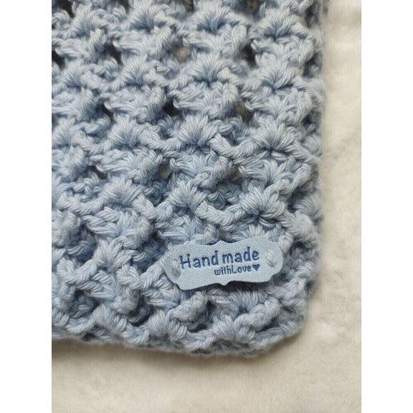 Handmade Crocheted Coco Knot Fleece Lined 100% Cotton Light Blue Wrist Bag